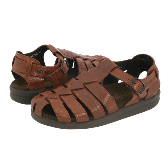 Mephisto Sam MINT Fisherman Sandals Men US 9 EU 43 Brown Tan Grain 100% Leather - Picture 1 of 16